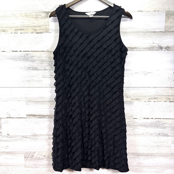 Christopher‎ & Banks  Black Tiered Ruffle Stretchy Knee Length Tank Dress Size M - Picture 1 of 7